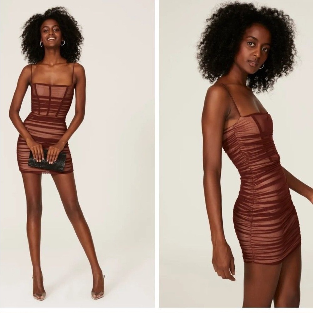 Nookie Mecca Mini Dress Size XS in Brown Mesh